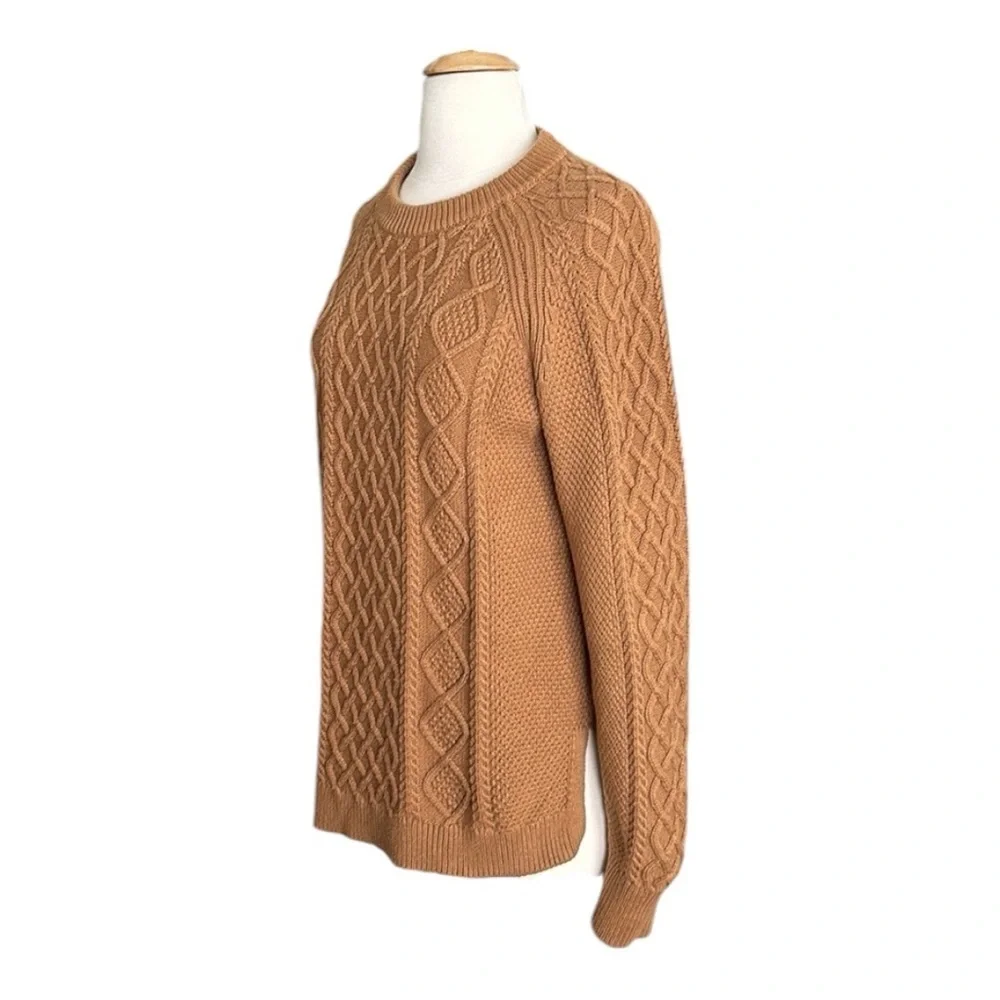 J. CREW Cable Knit‎ Sweater Cotton Fisherman Chunky Tan, Size Small